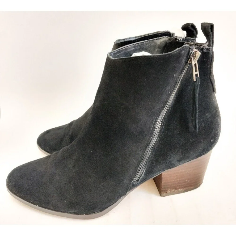 Sole Society Suede Black Ankle Boots Bootie Side Zip Size 9.5‎ Womens Preppy